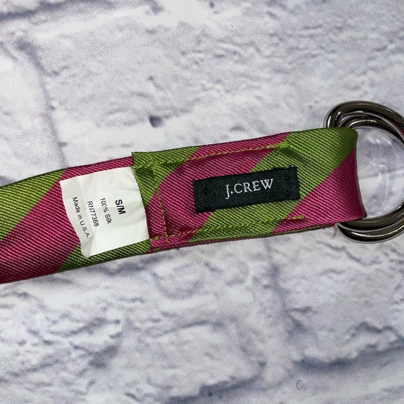 J. Crew Pink and Green Striped Belt with Silver Rings - Picture 3 of 5